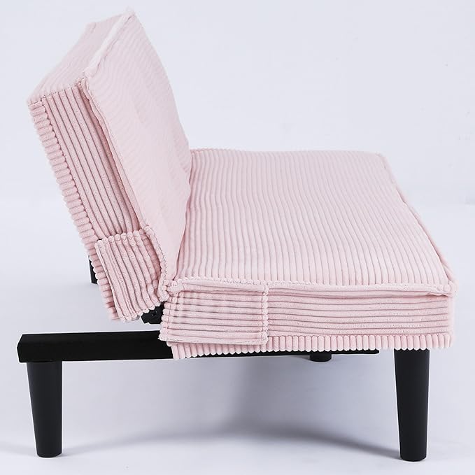 Convertible Futon Sofa Bed Faux Leather Futon Couch with Adjustable Backrest and Usb Port Modern Folding Couch For Small Spaces Living Room Sleeper Bed for Living RoomBedroomOffice (Pink)