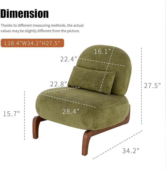 Upholstered Armless Accent Chair for Living Room Modern Comfy Living Room Chairs with Wooden Legs &amp Pillows Lounge Sofa Side Chair for Bedroom Reading (Olive Green 1)