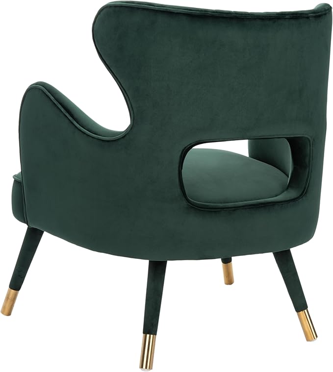 Safavieh Home Blair Retro Glam Forest Green Velvet and Gold Wingback Accent Chair