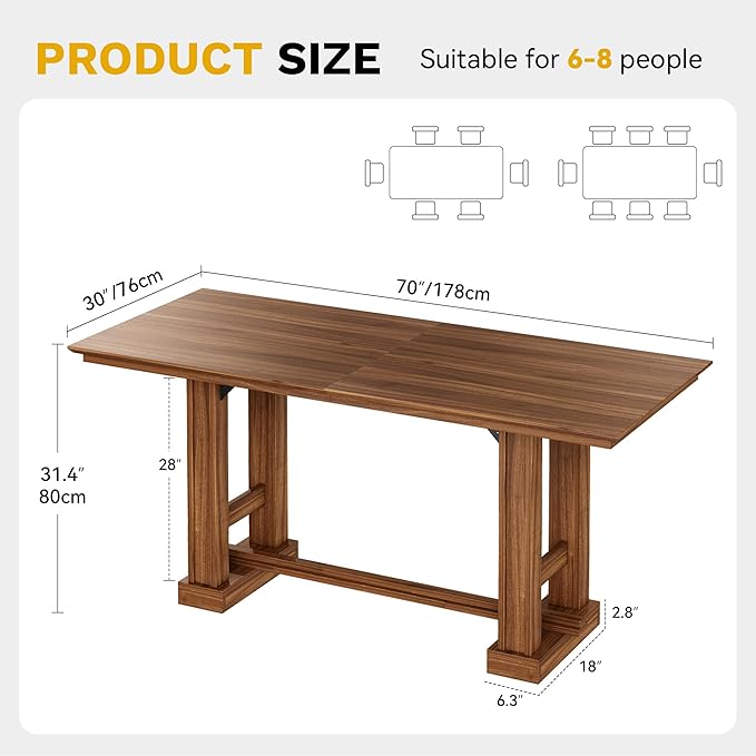 DWVO 70 Inch Computer Desk Large Executive Office Table Workstation Modern Farmhouse Style Laptop Wooden Sturdy Legs Writing Desk Business Furniture for Home Dark Walnut
