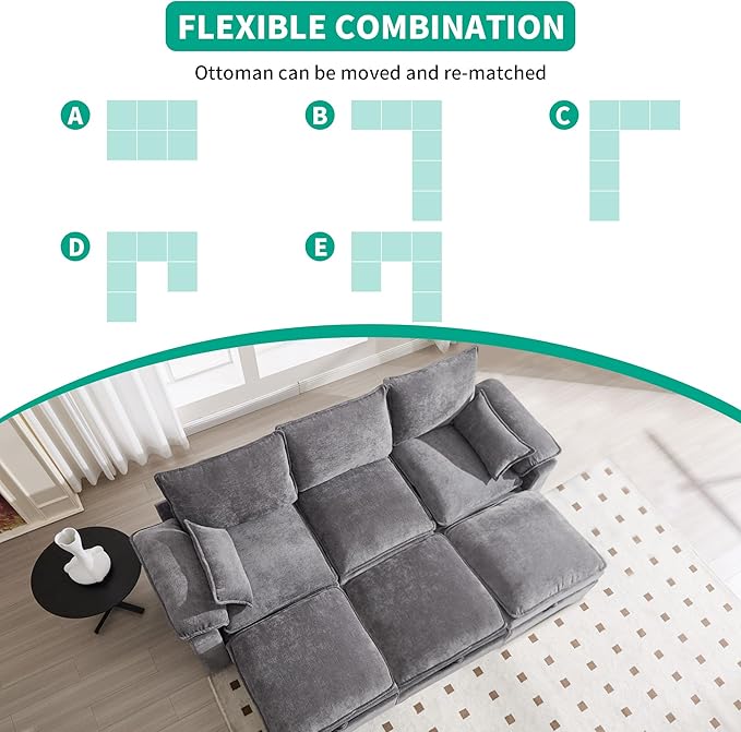 Large L-Shaped Sectional Couch Set - 6 Seater Oversized Cloud Sofa for Living Room Big Comfy Chenille Fabric Couches Extra Long Modular Sofa Bed Furniture