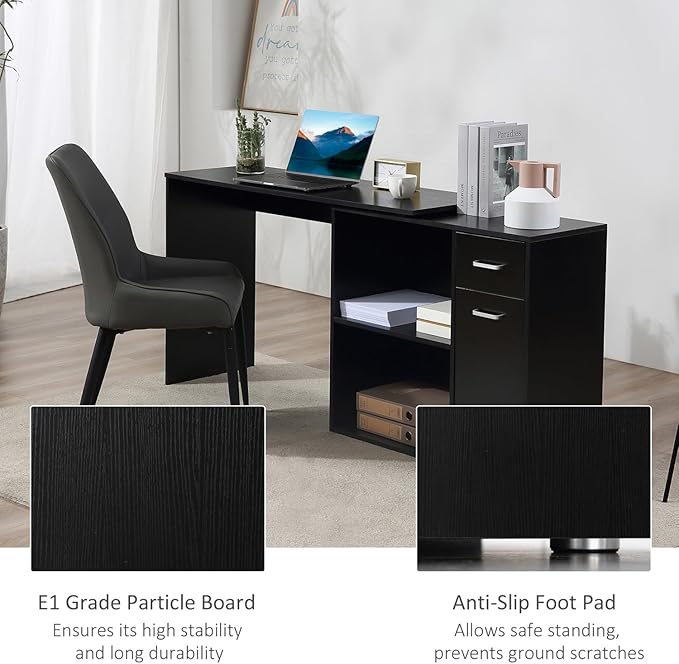L Shaped Computer Desk 180° Rotating Corner Desk with Storage for Home Office