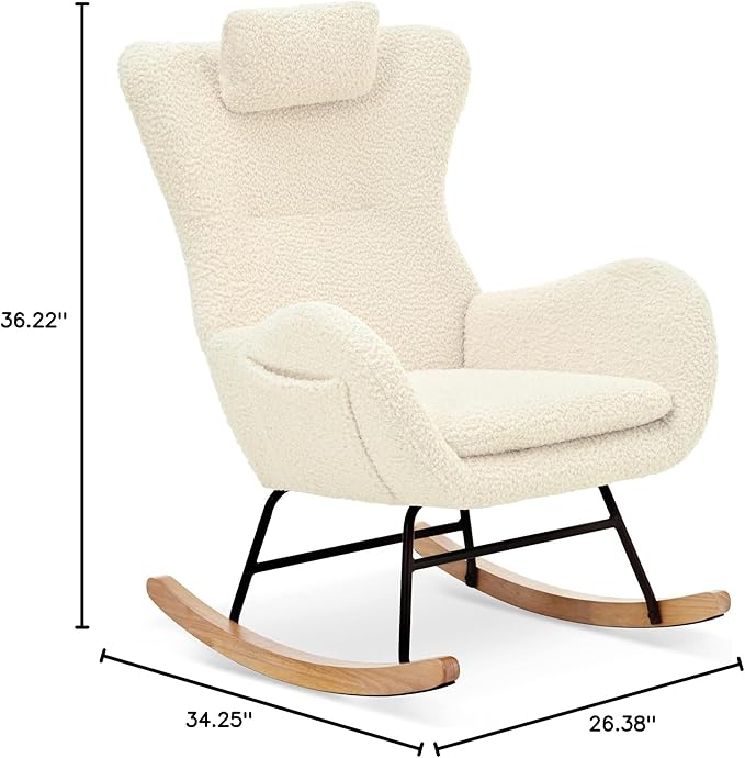 Rocking Chair - with Rubber Leg and Cashmere Fabric Suitable for Living Room and Bedroom