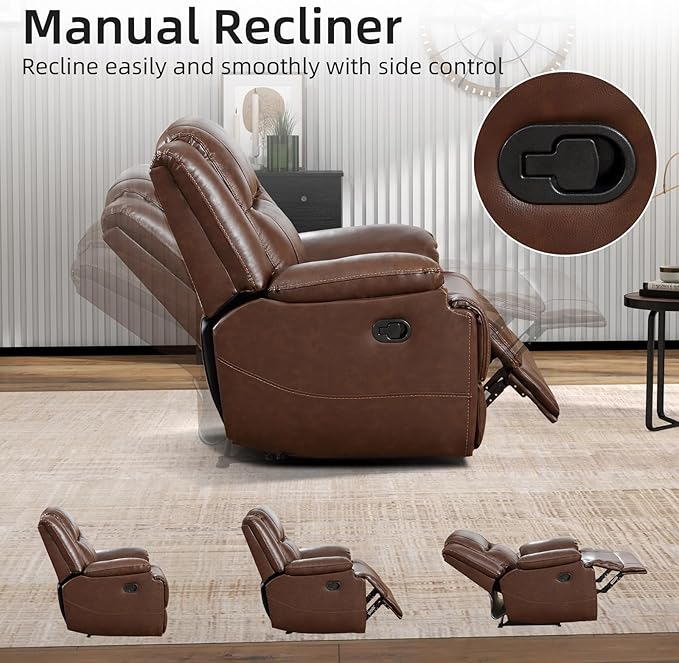 EBELLO Genuine Leather Recliner Manual Chair for Living Room 1 Seater Reclining Sofa Chair with Headrest and Armrest Modern Durable Home Furniture for Small Space Meeting Room Vintage Brown