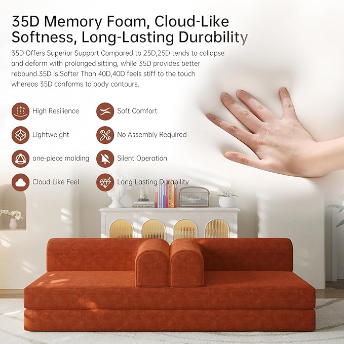 79” Convertible Sofa Bed 35D High-Density Foam&ampCorduroy Fabric Sleeper Couch Bed Fixed-Shape Frame &amp Removable ArmrestsModular Folding Small Loveseat Futo Sectional Funto Couch for Small S