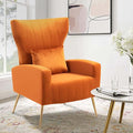 X-VOLSPORT Velvet Accent Chair Mid Century Modern High Back Living Room Chair with Waist Pillow Upholstered Arm Chair with Metal Gold Legs for Bedroom Club Orange