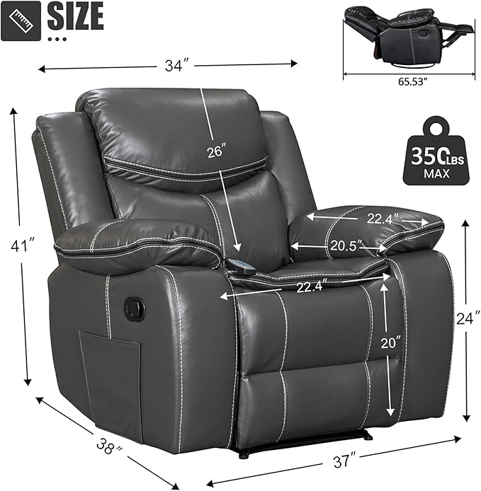 Massage Chair Recliner Zero Gravity Power Recliner Chair with Heat and Vibration Massage Electric Heated Theater Recliner with Remote Control for Living Room Bedroom Nursery (Grey)