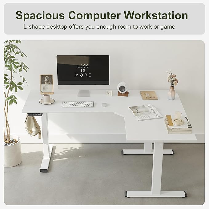 BANTI Triple Motor 75 L Shaped Standing Desk Height Adjustable Electric Stand up Corner Desk Sit Stand Home Office Desk Computer Workstation with Memory Preset White Top
