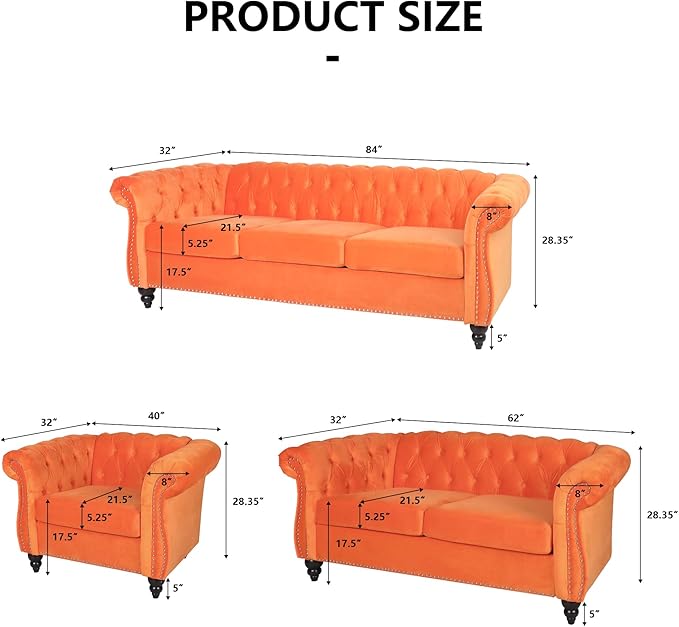 AVZEAR Living Room Accent Chair Upholstered Sofa Chair Single Sofa Chair with Tufted Back Velvet Chesterfield Sofa Chair for Living Room Apartment Orange