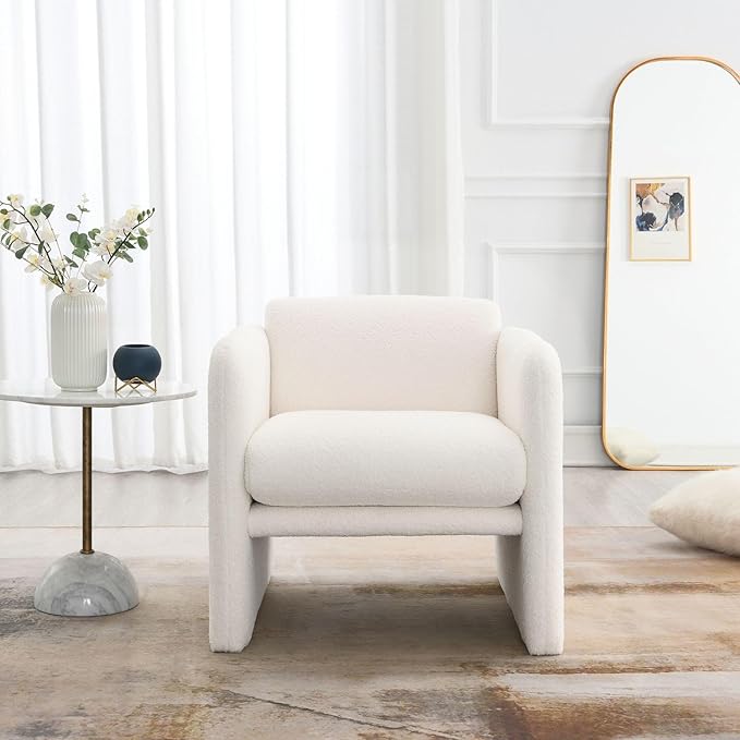 Arm Chair with Waved arms Metal Decoration on Both Side arms Accent Chair for Primary Living SpaceReading Chair Living Room Bedroom Teddy Fabric