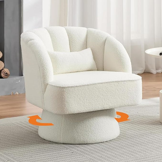Swivel Accent Chair with Armrest Modern 360 Degree Swivel Round Lounge Chair with Curve Back and Cushion Comfy Upholstered Armchair Single Sofa for Living Room Bedroom Reading Room Beige 1PCS