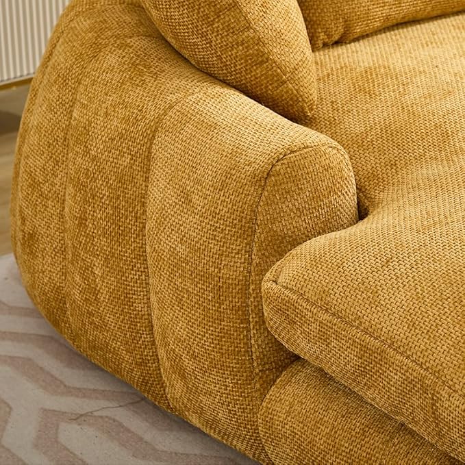 Oversized Chaise Lounge Indoor Deep Seat Boneless Sofa Bed with Throw Pillows Plush Chenille Fabric No Assembly Required Comfy Sleeper Sofa for Living Room Bedroom (YELLOW Without pocket)