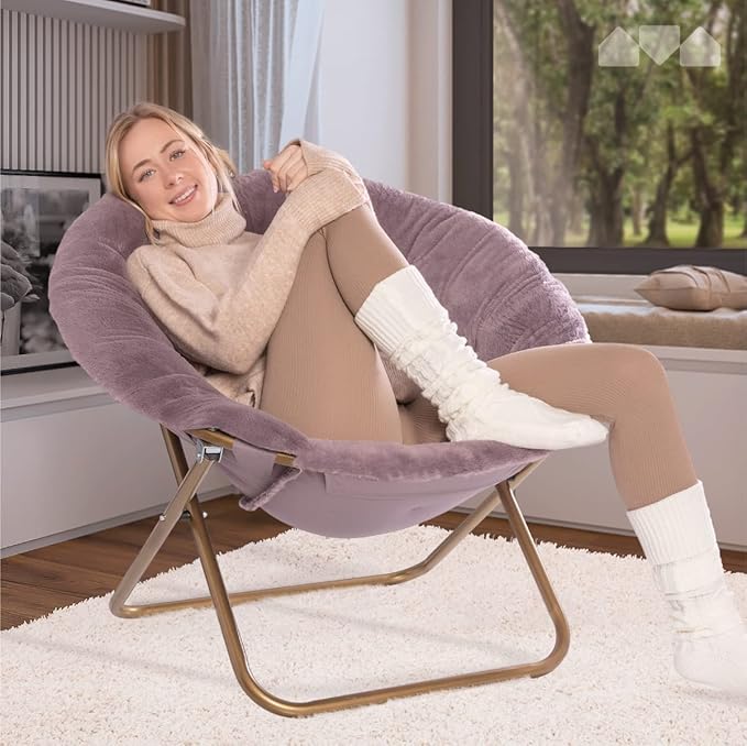 Milliard Saucer Chair For Adults Teens &amp Kids Purple Faux Fur XL Circle Chair for Bedroom Dorm &amp Gaming Foldable Comfy Accent Seat for Small Spaces Folding Moon / Mushroom / Round Style