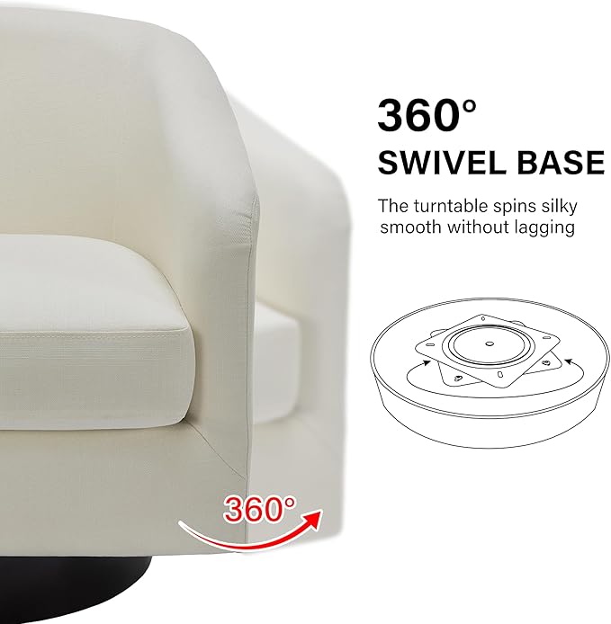 Swivel Barrel Accent Chair Modern Round Linen Arm Chair for Living Room Bedroom Comfy Club Reading Chairs for Adults（Linen Fabric Beige Set of 2