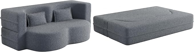 Foldable Sofa Bed2 in 1 Convertible Cloud Loveseat Sleeper Sofa BedTeddy Floor Sofa with 2 PillowsSofas &amp Couches for Living RoomGuest BedPlayroomno Assembly Required Cloud Couch (Grey)