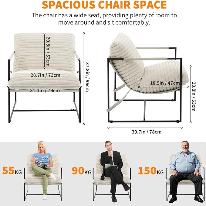 IDEALHOUSE Modern Accent Chair Armchair with Metal Frame for Living Room Upholstered Comfy Lounge Chair Cozy Accent Chairs with Soft Cushion for Bedroom Balcony Lounge Reading Room Beige