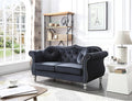 Velvet Loveseat 68 Wide Dark Gray - Hollywood Regency Style Sofa Black