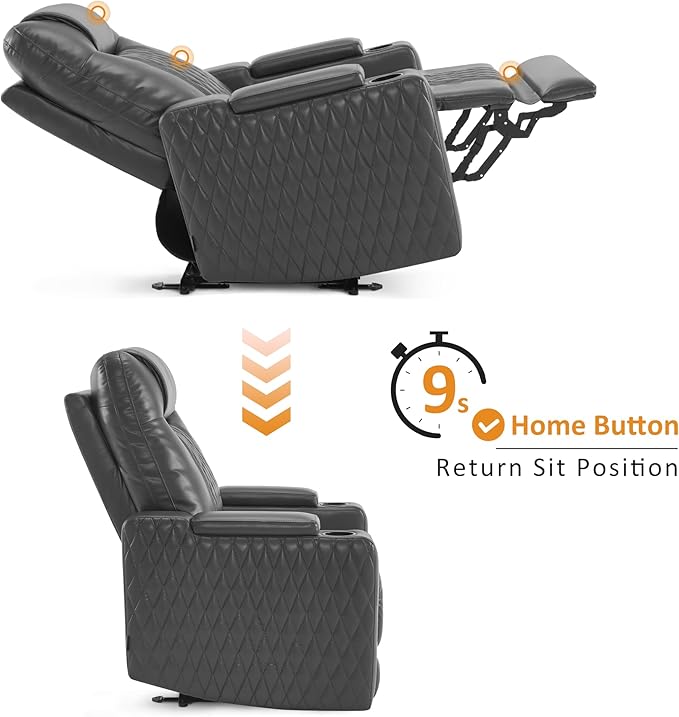 MCombo Zero Gravity Oversized Power Recliner Chair for Adults with Power Headrest &amp LED Light Faux Leather Recliner Chair for Living Room &amp Home Theater USB Port Armrest Storage HTS401