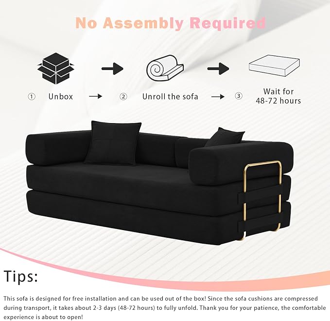 4-in-1 Folding Convertible Floor Sofa Bed 78 Oversized Compression Sofa No Assembly Required King Futon Lazy Couch Corduroy Loveseat Sleeper with Pull Out Bed Modular Futon Couch