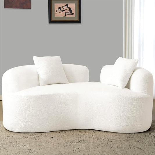 67 White Curved Loveseat with Round Armrest Round Couch in a Box Boneless Curved Sofa for Living Room Bedroom Small Space Teddy No Assembly Broken Design (White)