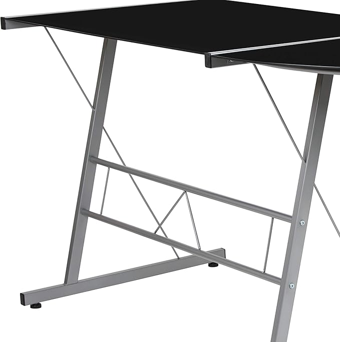 EMMA + OLIVER L-Shaped Computer Corner Glass Desk Gaming Desk Home Office Corner Desk Black