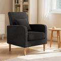 Magshion Mid-Century Accent Chair for Living Room Comfy Reading Chair for Bedroom Upholstered Linen Fabric Armchair Single Sofa with Back Pillow &amp Wood Legs 300 lbs Capacity Black