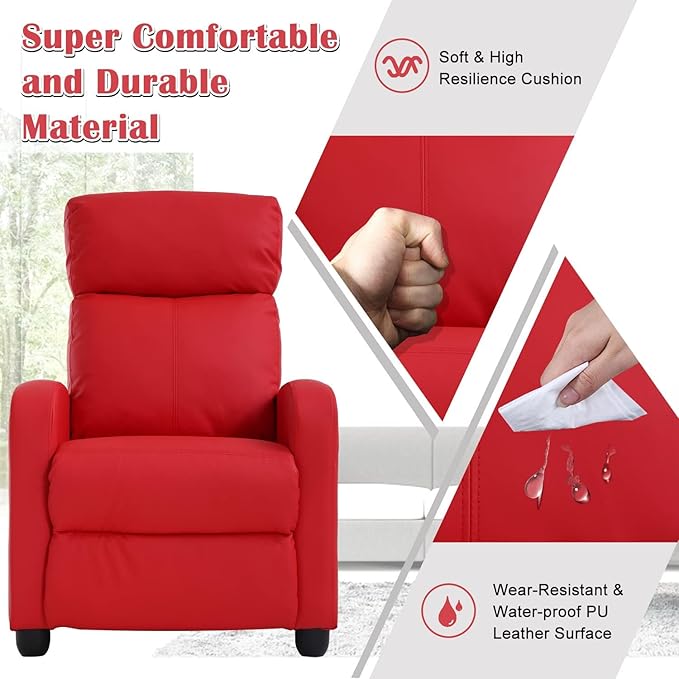 Living Room Reclining Chairs mesedoras para adultos Home Theater Massage Recliner Sofa with PU Leather Padded Seat Backrest Massaging Recliner Ergonomic Lounge for Home Living Room (Red)