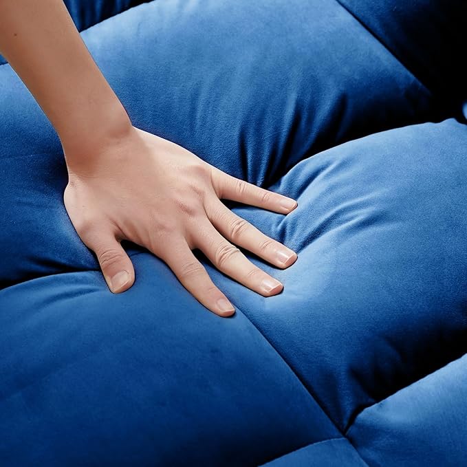 3 in 1 Convertible Sleeper Sofa Bed 55 Pull Out Couches Modern Loveseat Sleeper Sofa with Adjustable Reclining Backrest &amp Side Pockets for Living Room Velvet Fabric Blue