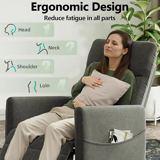 Black Power Recliner Chairs for Adults Lash Chair &amp Lay Flat Recliner for Small Spaces Living Room Bedroom Offices Theater Adjustable Footrest &amp Backrest/Side Pockets/USB (Dark Grey)