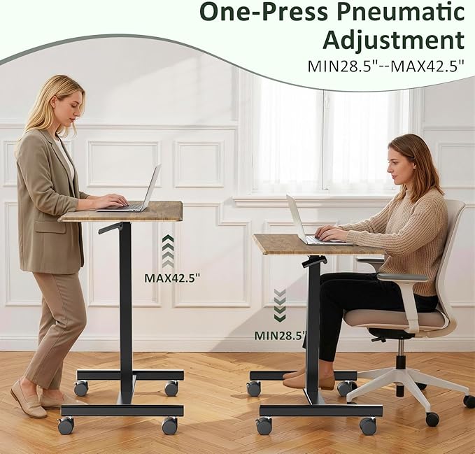 Adjustable Height Mobile Standing Desk with Lockable Casters Rolling Sit Stand Laptop Computer Desk Portable Compact Workstation for Home Office Dorm Brown