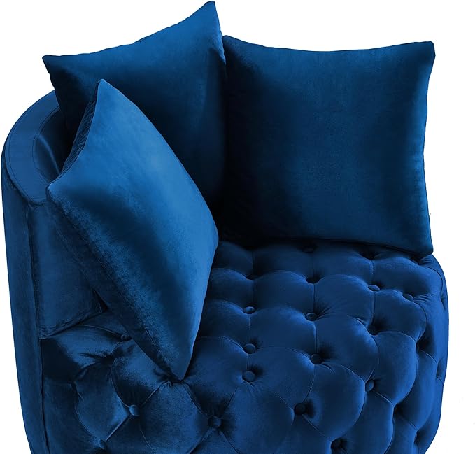 Velvet Accent Lounge Chair - 31.25''W Upholstered Button Tufted Velvet Barrel Chair with 3 Pillows with Button Tufted Modern Round Club Chair Reading Sofa Chair (Navy Blue)