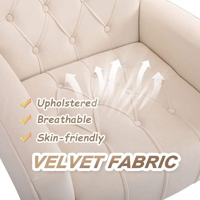 Accent Chair with Ottoman Comfy Chair and Ottoman Set Upholstered Tufted Lounge Chair with Wide Seat Footrest Reading Armchair for Living Room Bedroom BeigeVelvet