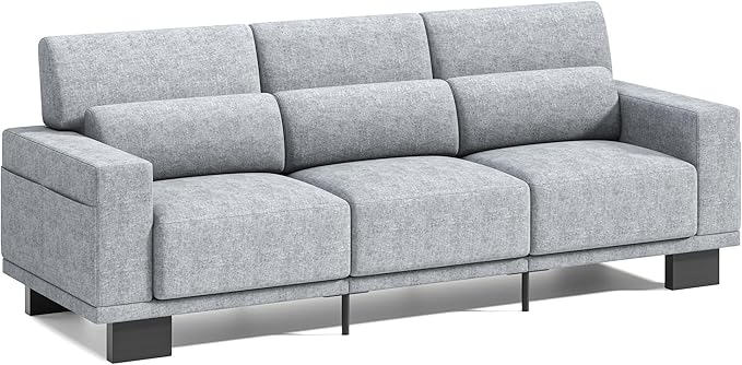 Gizoon 3-Seater Chenille Couch 89 Inch Modern Comfy Sofa with Wide Armrests &amp Deep Cushions for Living Room Bedroom and Apartment Grey