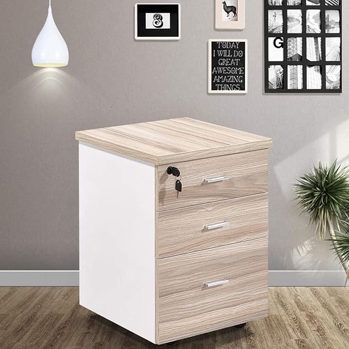 Mobile File Cabinets - Desktop Storage Box with Drawers - Wooden Nightstand Office Document Cabinet Storage Cabinet 3 Drawers and 5 Wheels (Size : C)