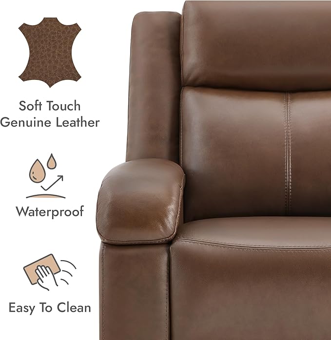 Watson &amp Whitely Genuine Leather Power Recliner Chairs for Adults Wall Hugger RV Recliner with Power Headrest &amp Charging Ports Electric Recliner Sofa Chair for Living Room Cafe