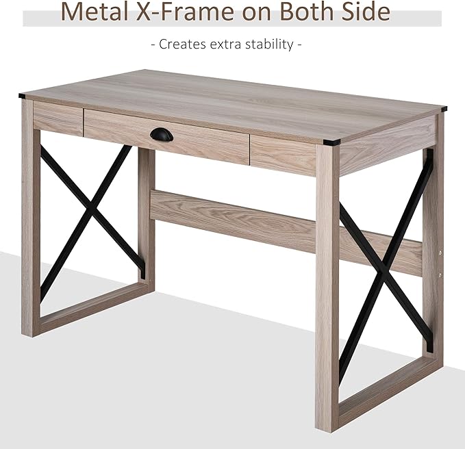 44 inch Home Office Computer Desk Rustic Writing Desk Farmhouse Workstation with Storage Drawer X-Frame