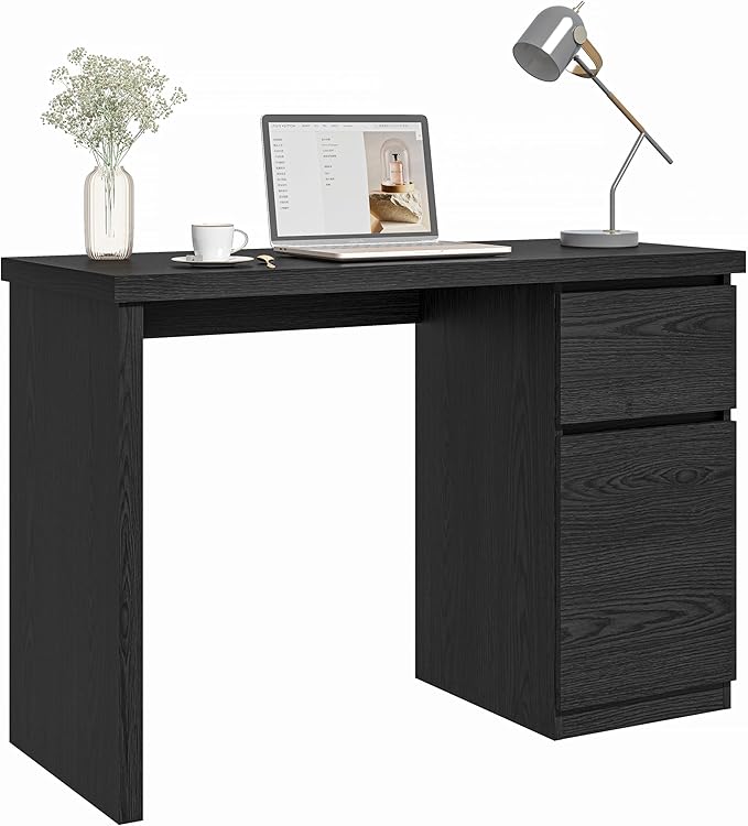 furtble Computer Desk with Drawers 43 Inch Wood Work Desk Home Office PC Desk Workstation with Storage Modern Computer Table for Bedroom Living Room Black