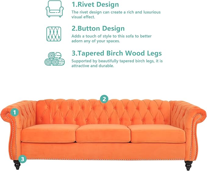 Living Room Velvet Sofa and Loveseat set Mid Century Modern Upholstered Couch with Cushions 2-Piece Home Sofa Furniture Sets Comfy Tufted Chesterfield Couches for Living Room Bedroom Office