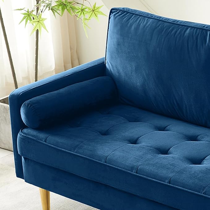 66.9“ Loveseat SofaModern Velvet Small CouchButton Tufted Upholstered Furnituremini CouchSmall loveseat with 2 PillowsSuitable for Living Room Bedroom Apartment. (Blue)