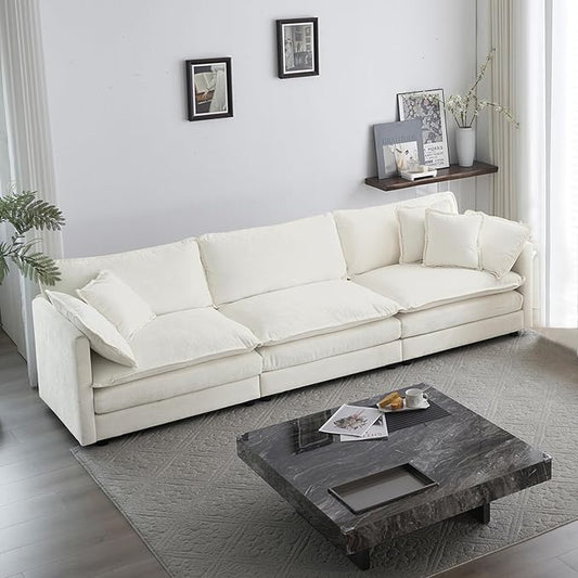 KIVENJAJA Chenille Modular Sectional Couch Modern 3 Seater Comfy Deep Seat Cloud Sofa with 5 Pillows for Living Room Bedroom Office Apartment 111.5”W Beige