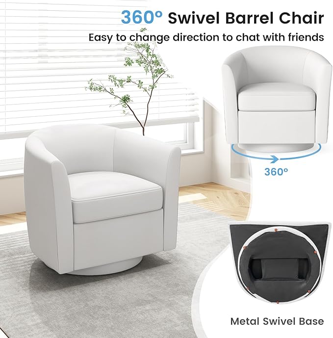 Giantex Swivel Small Accent Chair with Ottoman Modern Barrel Club Chair w/Footrest Curved Backrest &amp Armrests Removable Seat Cushion Swivel Single Sofa Arm Chair for Living Room Bedroom(Cream