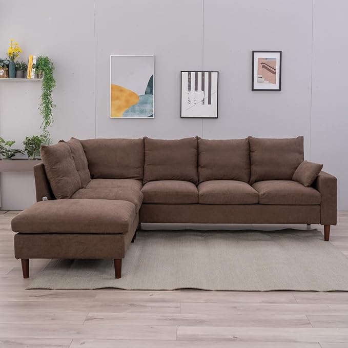Panana Sectional Sofa Modern Large L Shape Corner Chaise Sofa Sectional Sofa Couch for Apartment Sectional Set with USB Port (Brown 6 Seater Corner with Built in USB Port Chaise)