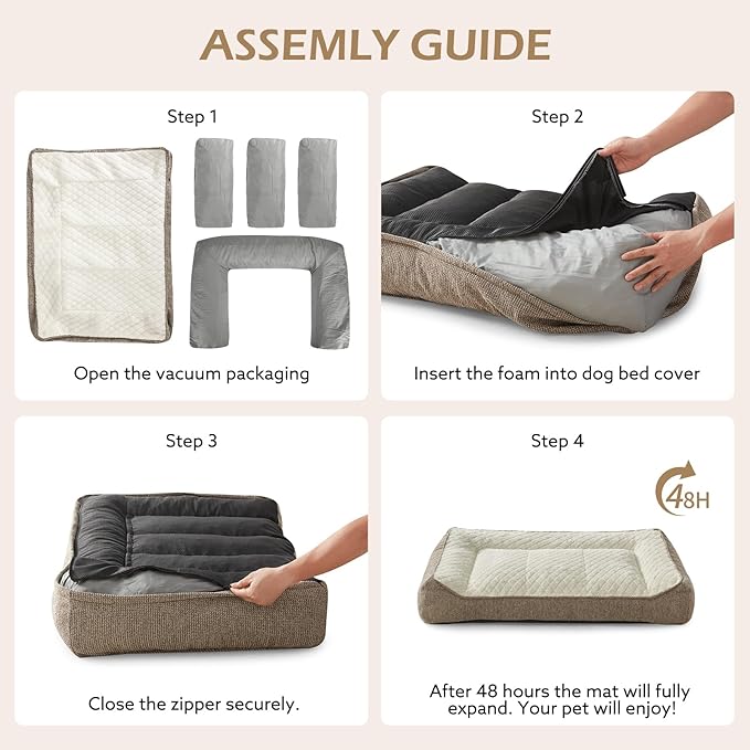 JOEJOY Orthopedic Dog Bed Medium Sized Dogs Extra Thick Supportive Big Dog Couch Bed with Sides Ultra Soft Pet Bed Sofa Beige 35''x25''