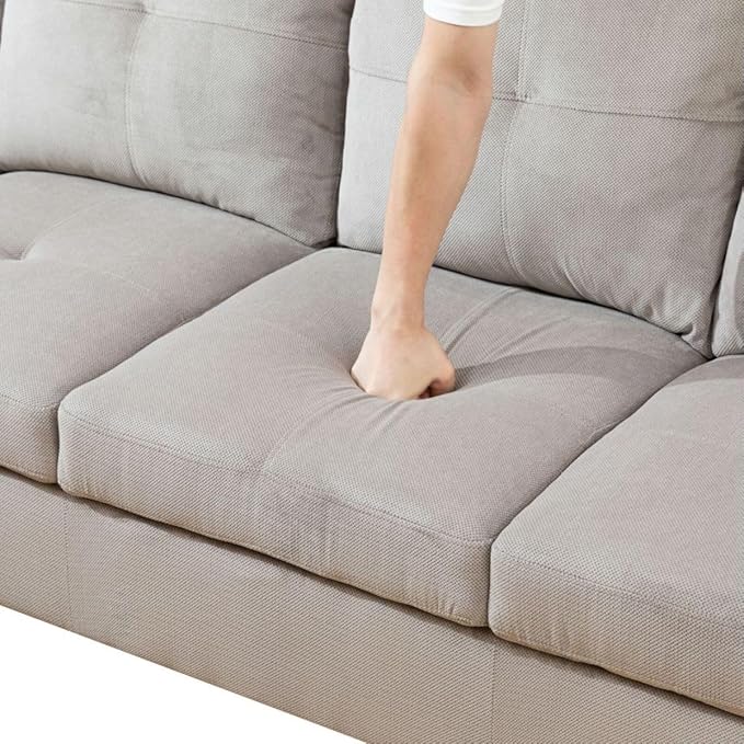 Grey White L-Shaped 3-Piece Corduroy Sofa with Storage Ottoman Set Sectional Couch Sofa Set for Living Room Office Small Space