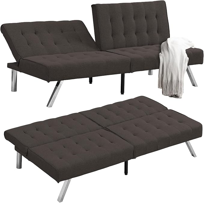 Convertible Sofa Bed Adjustable Couch Sleeper - Fabric Loveseat Futon Bed with Breathable Chenille Metal Legs and Adjustable Lounge - Perfect for Compact Living Space