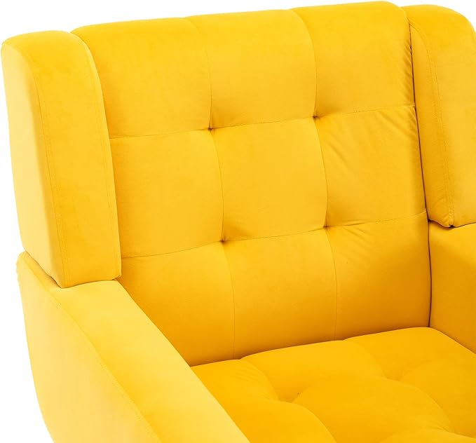 Modern Accent Chair Oversized Accent Chair Corner Chair Mid Century Modern Chair Comfy Reading Chair Upholstered Armchair Modern Chairs for Living Room (Yellow Velvet)