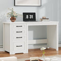 Vabches Farmhouse 49” Executive Desk with File Drawer 4 Drawers Reversible Computer Desk with Storage Rustic Home Writing Workstation for Home Office Cream White