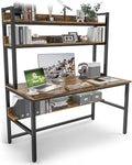 Aquzee Computer Desk with Hutch Bookshelves 55 Inch Home Office Writing Desk with Space Saving Design Gaming Table Organized Desk with Storage Shelves Bookshelf Easy Assemble Rustic Brown