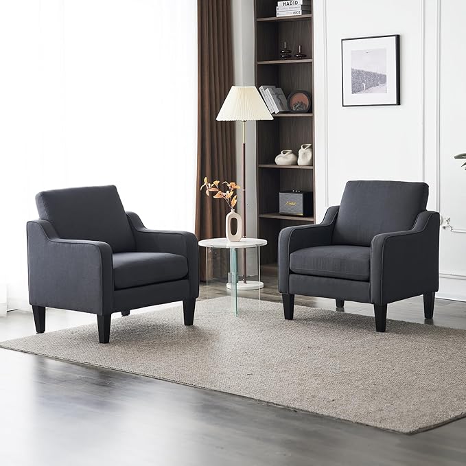 VINGLI Mid-Century Modern Accent Chair Dark Grey Linen Upholstered Comfortable &amp Supportive 380lbs Weight Limit Perfect for Living Room Bedroom Office