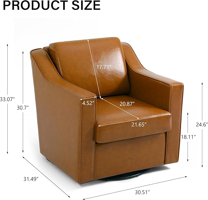 Swivel Accent Chair Modern Round Barrel Arm Chair for Living Room Bedroom Comfy Club Reading Chairs for Adults (Leather Brown Set of 2)